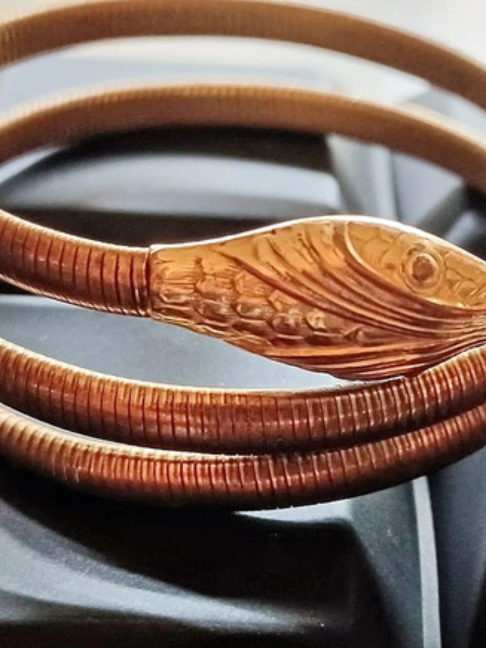 FORSTNER  SIGNED Snake Head Coil Bracelet in Gold Plate .pre owned